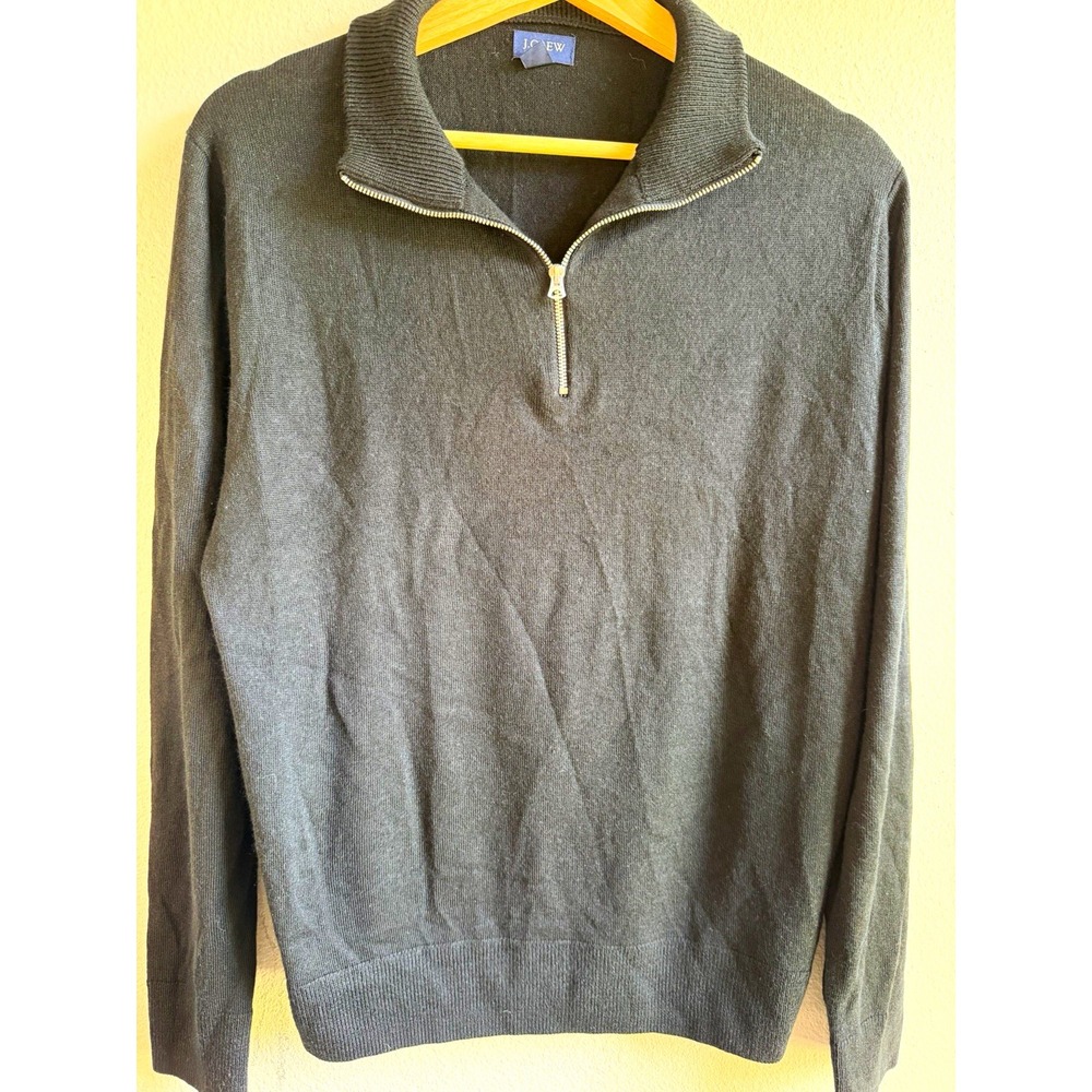J.CREW Men's Gray Solid 1/4 Zip Mock Neck Knit Wool Blend Sweater Size Medium